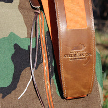 Load image into Gallery viewer, Woodland Camo Cordura/Orange/Saddle Heritage Leather Trim Sunday Golf Bag