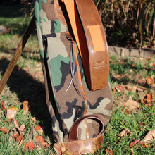Load image into Gallery viewer, Woodland Camo Cordura/Orange/Saddle Heritage Leather Trim Sunday Golf Bag