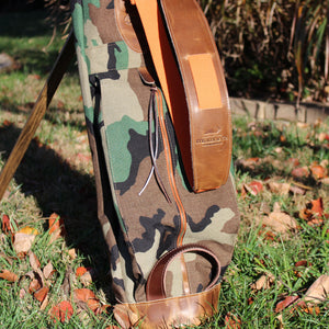 Woodland Camo Cordura/Orange/Saddle Heritage Leather Trim Sunday Golf Bag