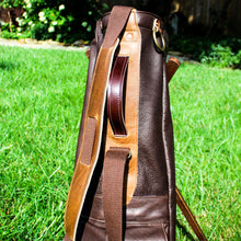 Load image into Gallery viewer, Chocolate Bison Garment Leather/Brown/English Tan Leather Trim Sunday Golf Bag