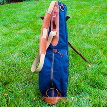 Load image into Gallery viewer, Navy Cordura/Tan/Saddle Heritage Leather Trim Sunday Golf Bag