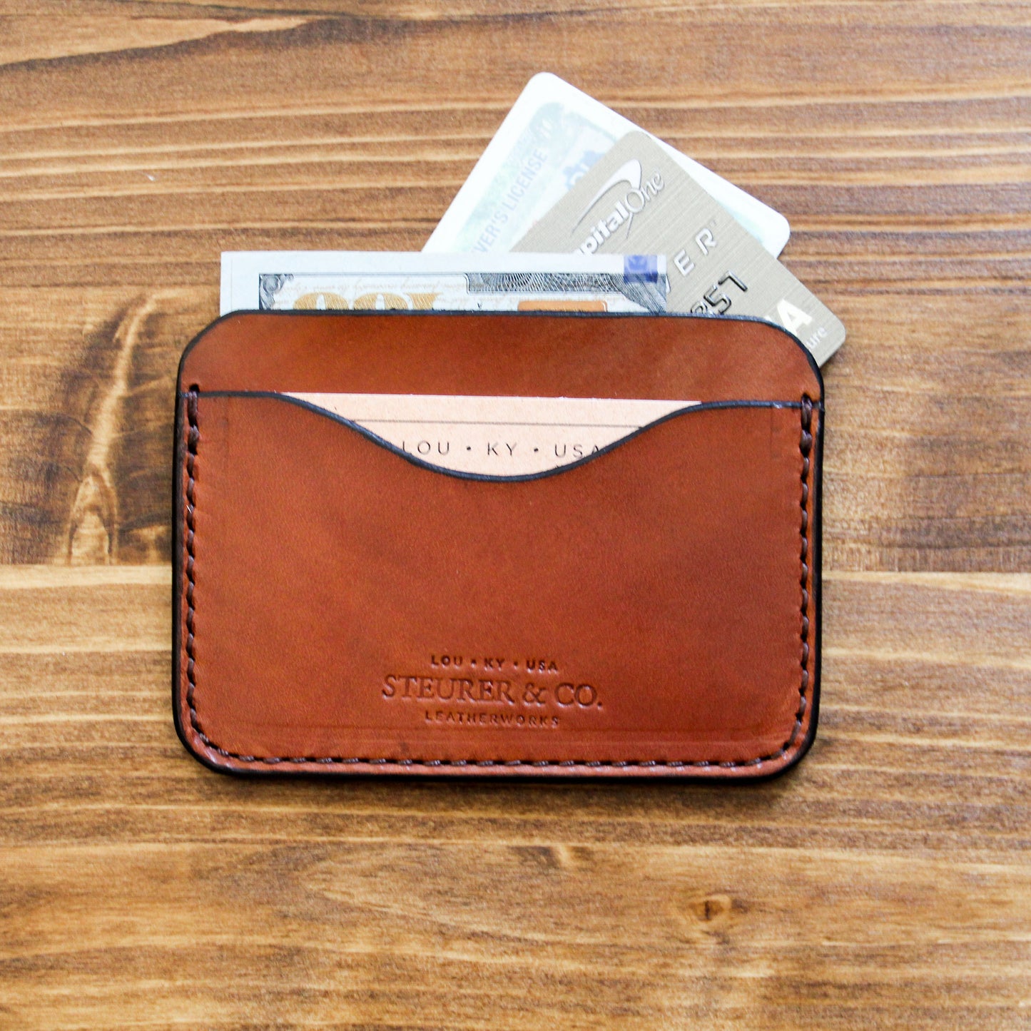 Steurer & Co. Clay Pocket Wallet. Classic Three Pocket Wallet. Handmade Leather. Louisville, KY.