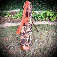 Load image into Gallery viewer, Duck Camo Cordura/Orange/Saddle Heritage Leather Trim Sunday Golf Bag