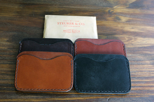 Clay Pocket Wallet, classic three pocket wallet.  Available in Thoroughbred, Bourbon, Tobacco and Coal.  Steurer & Co. Leatherworks. Designer of SteuerJacoby vintage golf bags.