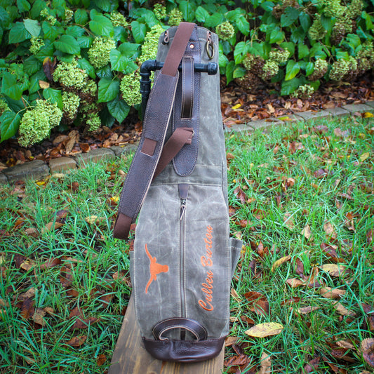 Field Tan Waxed Duck/Brown/Bison Leather Trim/Embroidered Sunday Golf Bag