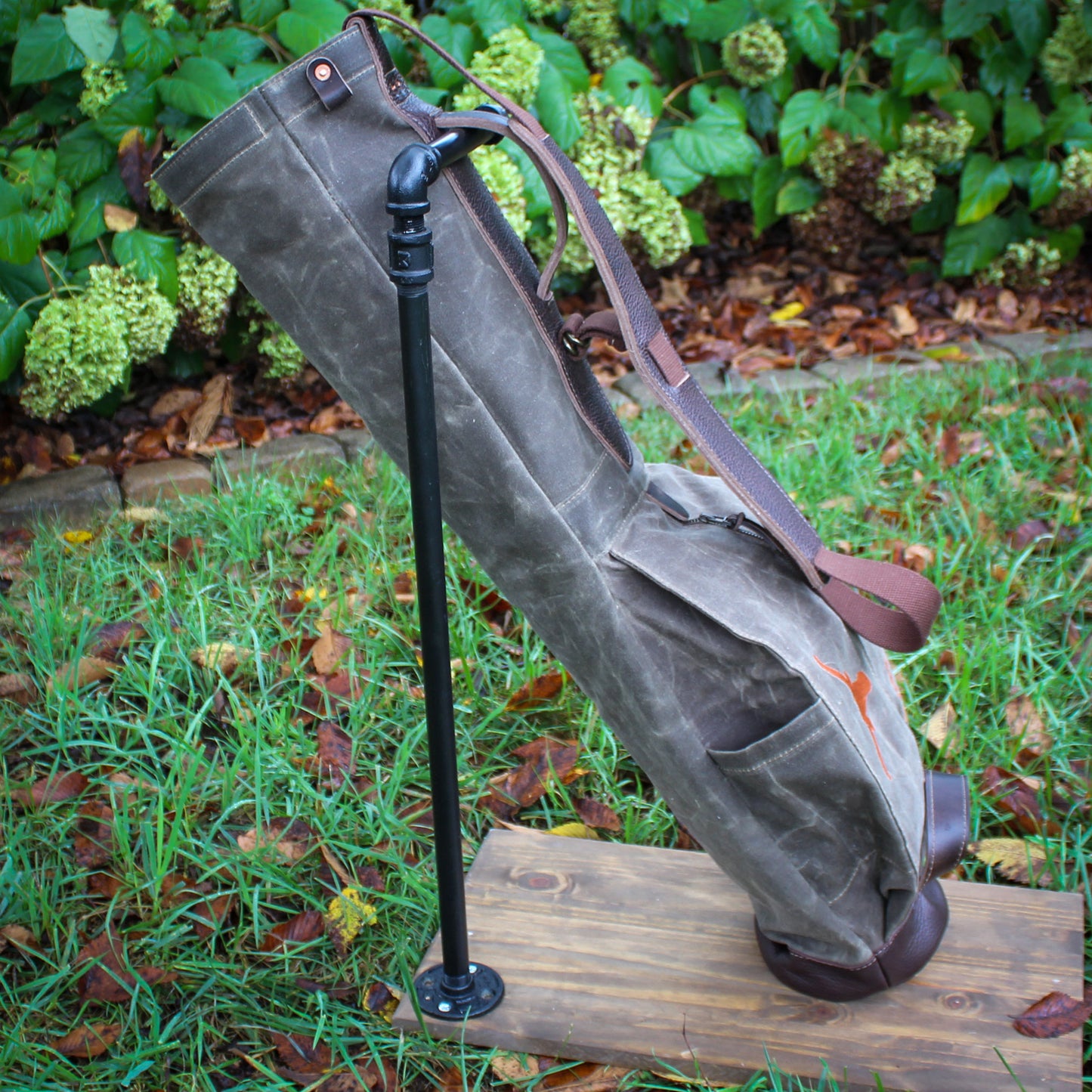 Field Tan Waxed Duck/Brown/Bison Leather Trim/Embroidered Sunday Golf Bag