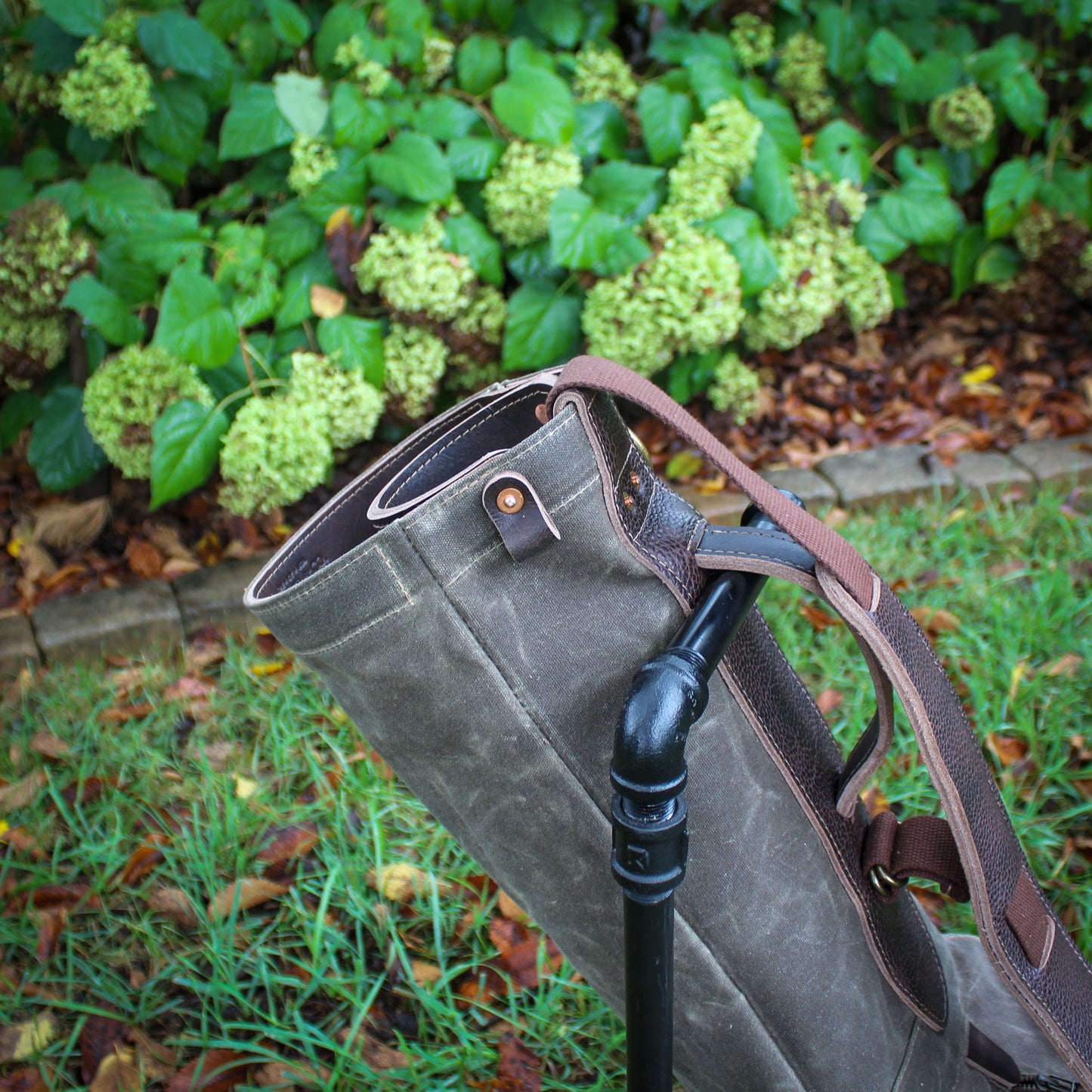 Field Tan Waxed Duck/Brown/Bison Leather Trim/Embroidered Sunday Golf Bag