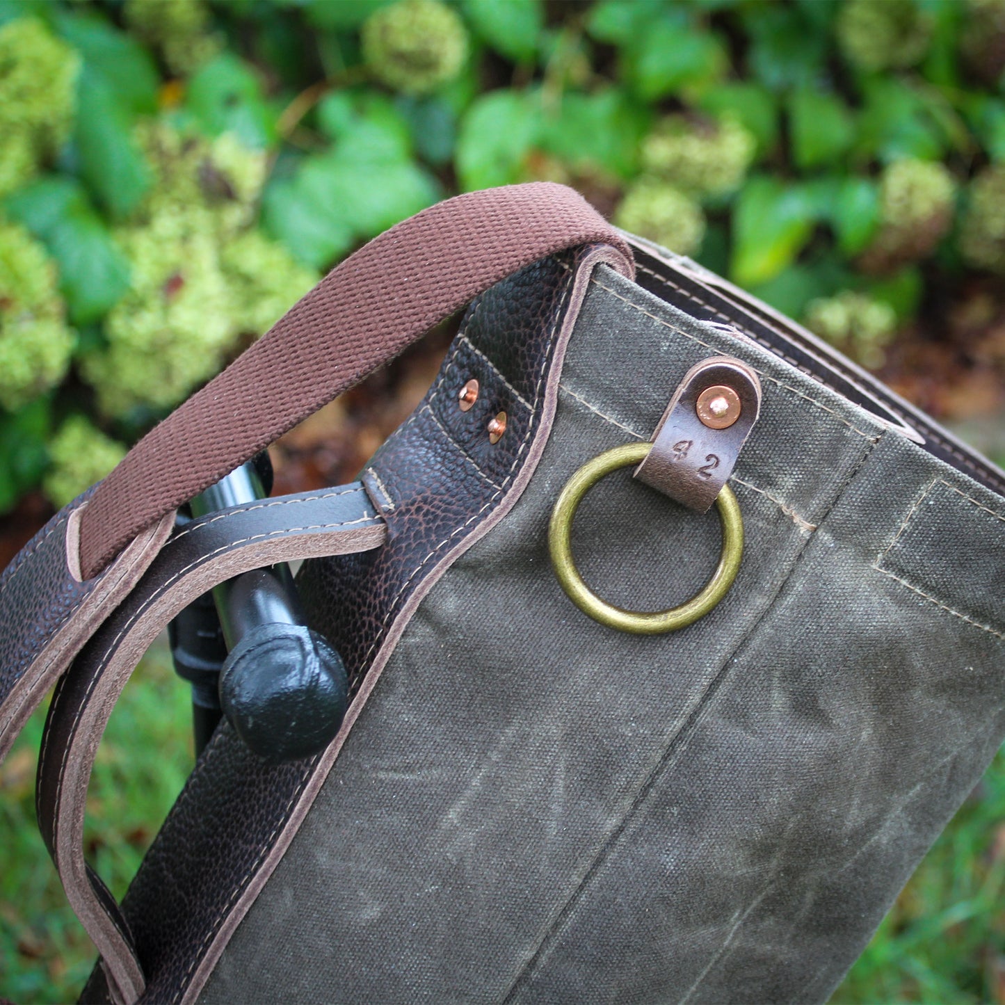Field Tan Waxed Duck/Brown/Bison Leather Trim/Embroidered Sunday Golf Bag