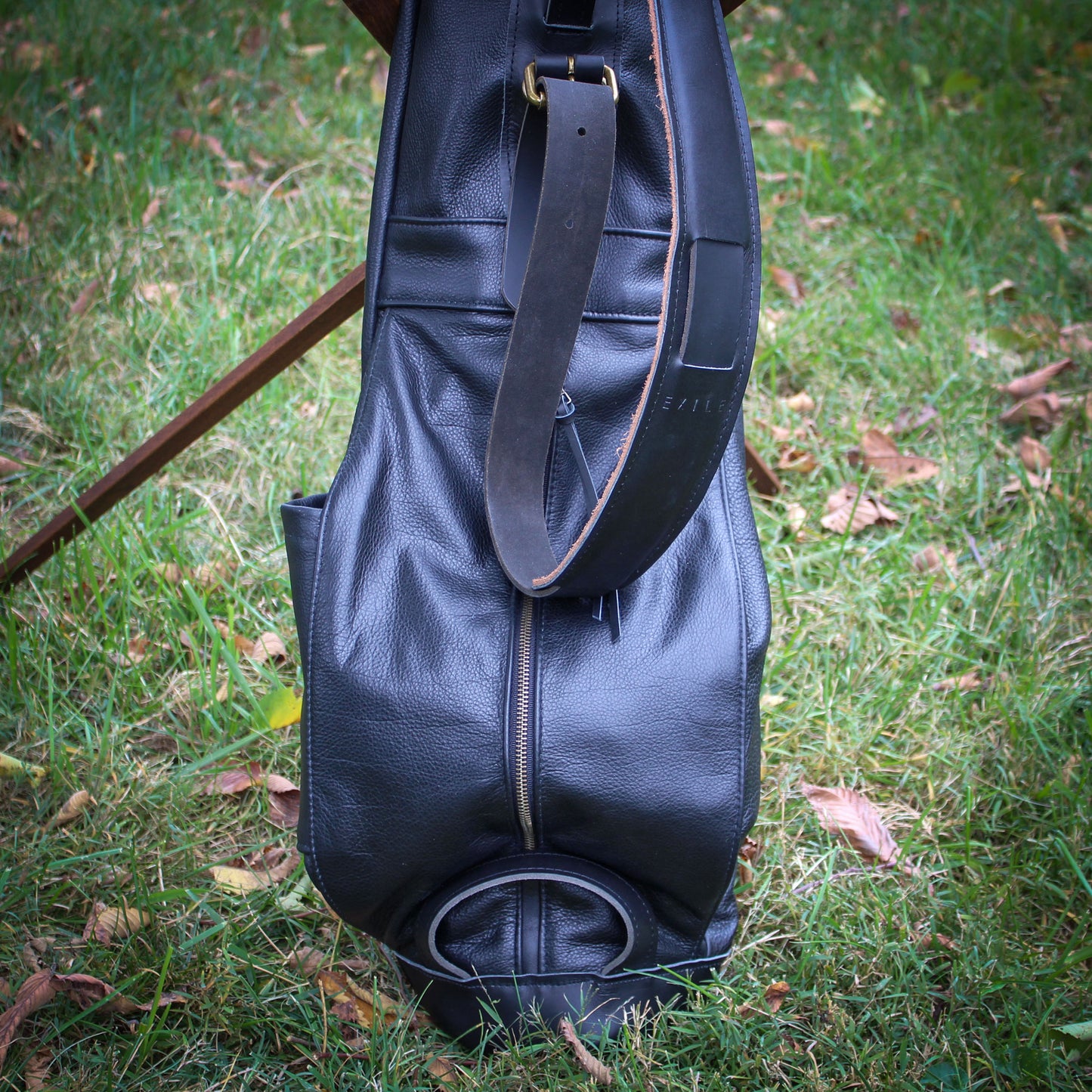 Black Bison Garment Leather, Black Leather Trim & Strap Sunday Golf Bag