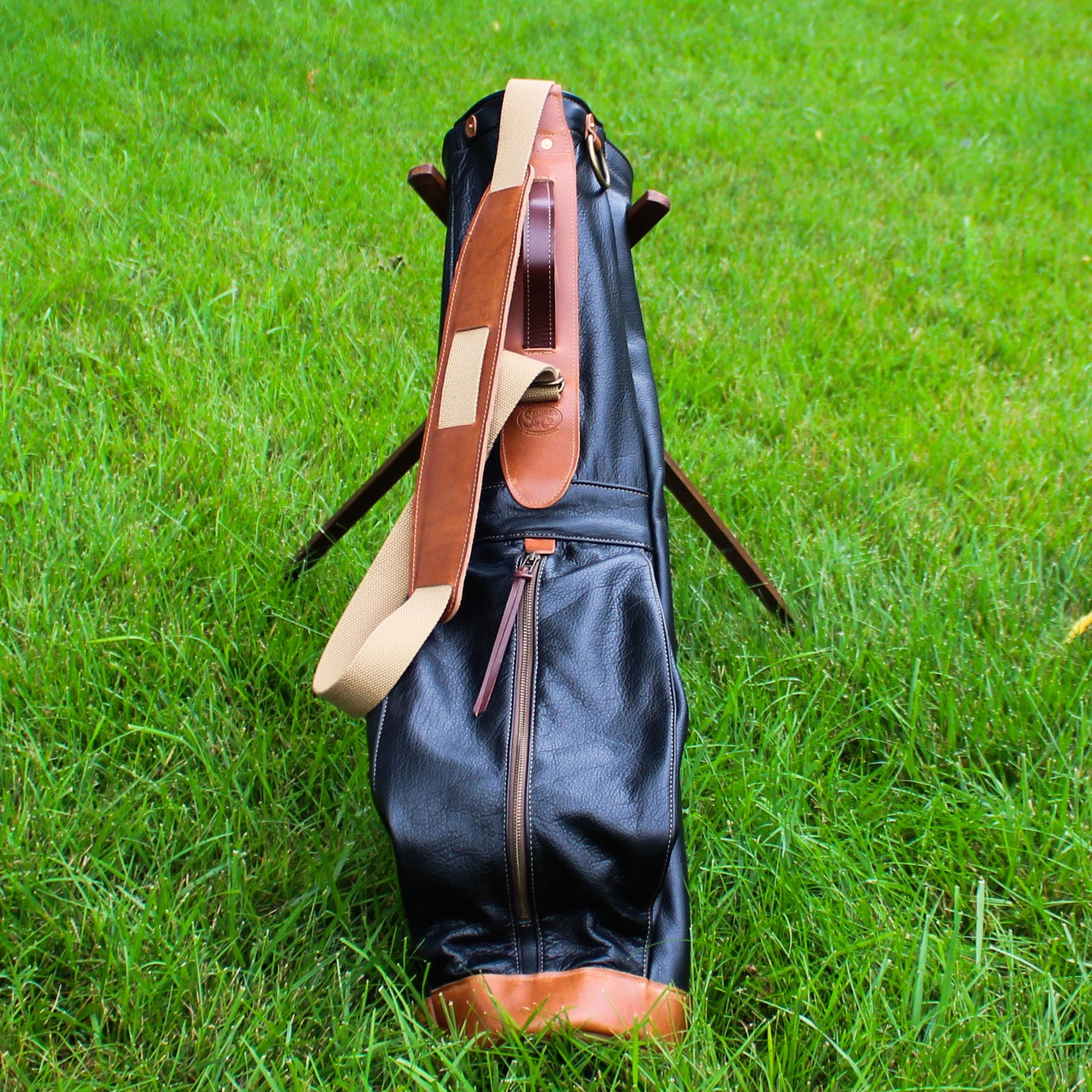 Black Bison Garment Leather/Tan/Saddle Heritage Leather Trim Sunday Golf Bag