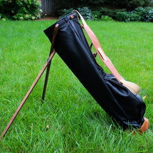 Load image into Gallery viewer, Black Bison Garment Leather/Tan/Saddle Heritage Leather Trim Sunday Golf Bag