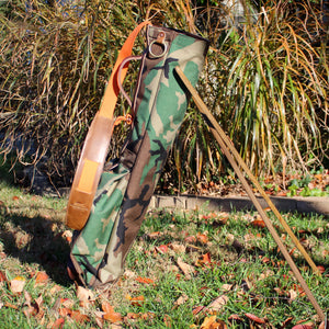 Woodland Camo Cordura/Orange/Saddle Leather Trim Sunday Golf Bag