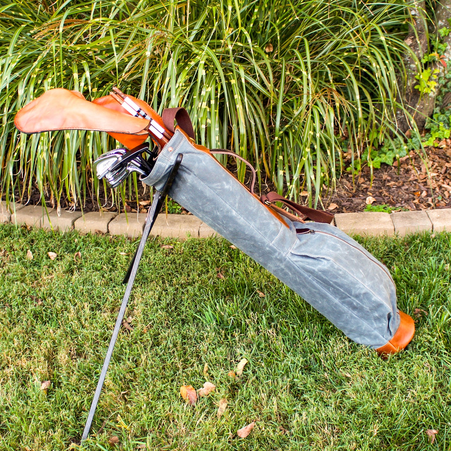 Charcoal Waxed Duck/Brown/Saddle Heritage Leather Trim Sunday Golf Bag