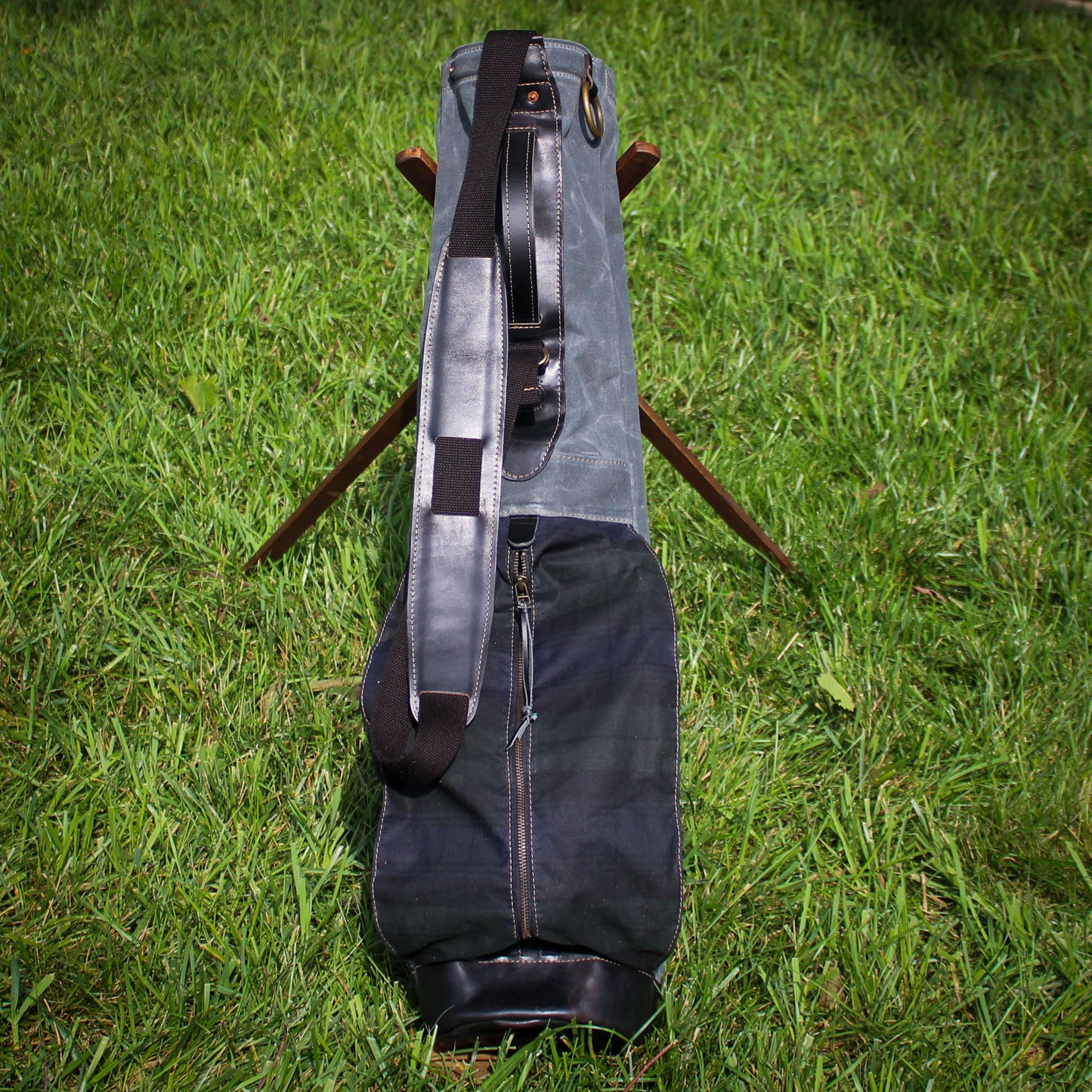 Charcoal Black Watch Waxed Duck/Black/Black Horween Leather Trim Sunday Golf Bag