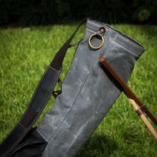 Load image into Gallery viewer, Charcoal Black Watch Waxed Duck/Black/Black Leather Trim Sunday Golf Bag