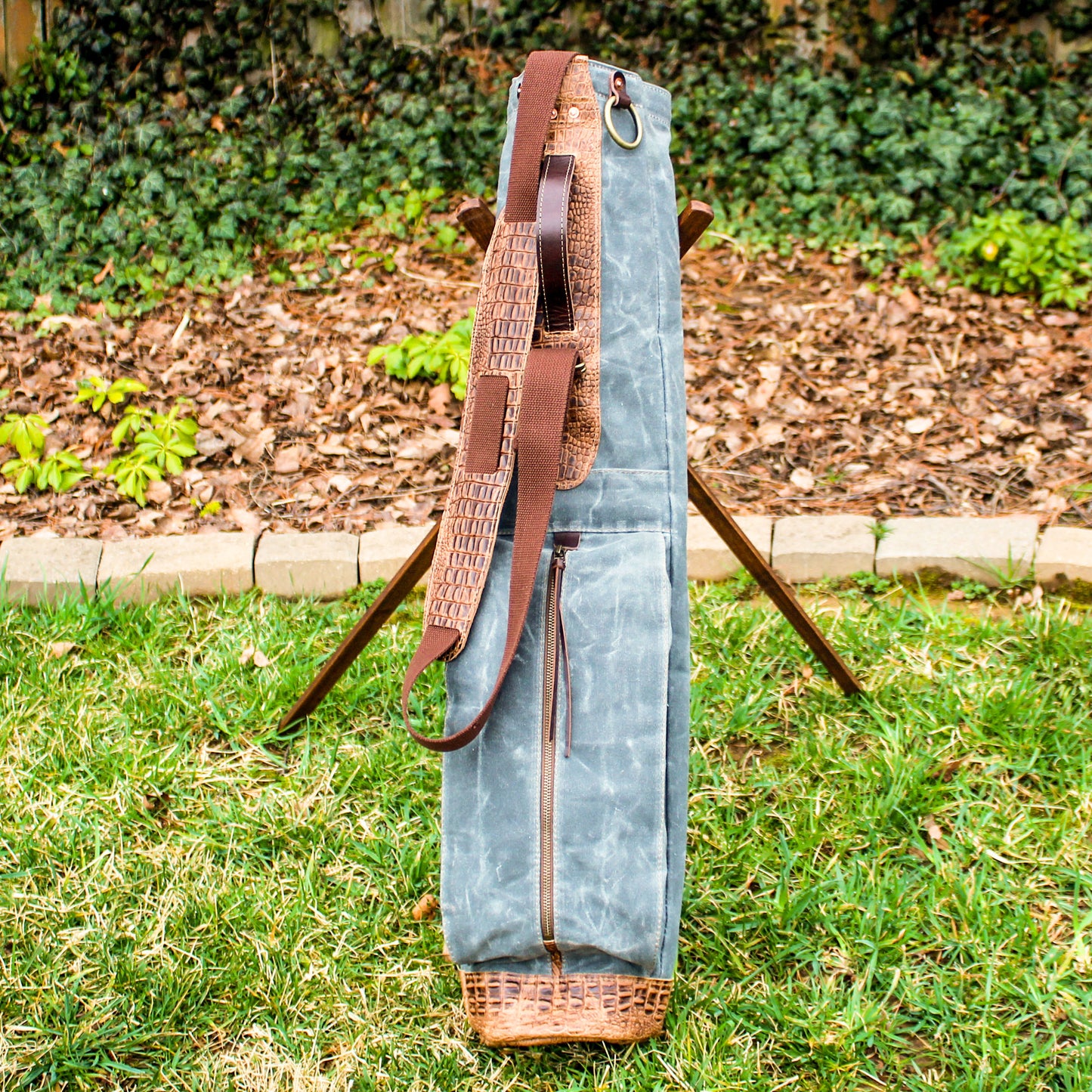Charcoal Waxed Duck/Brown/Croc Leather Trim Sunday Golf Bag