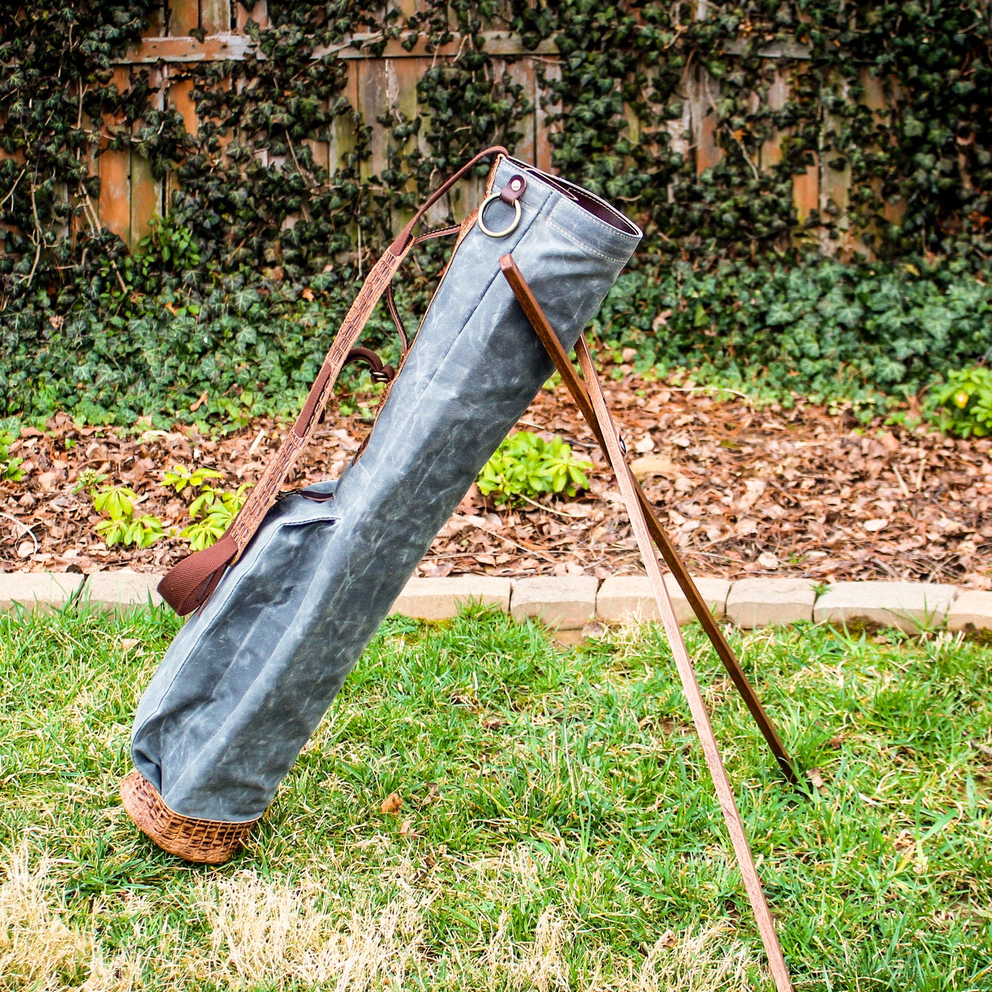 Charcoal Waxed Duck/Brown/Croc Leather Trim Sunday Golf Bag