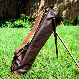 Chocolate Bison Garment Leather/Brown/English Tan Leather Trim Sunday Golf Bag