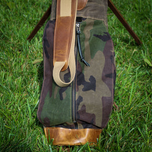 Field Tan Camo Waxed Duck/Tan/English Tan Leather Trim Sunday Golf Bag