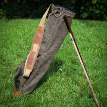 Load image into Gallery viewer, Field Tan Camo Waxed Duck/Tan/English Tan Leather Trim Sunday Golf Bag