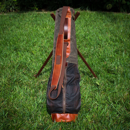 Field Tan Tartan Waxed Duck/Brown/Saddle Leather Trim Sunday Golf Bag