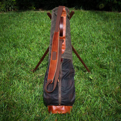 Field Tan Tartan Waxed Duck/Brown/Saddle Leather Trim Sunday Golf Bag*