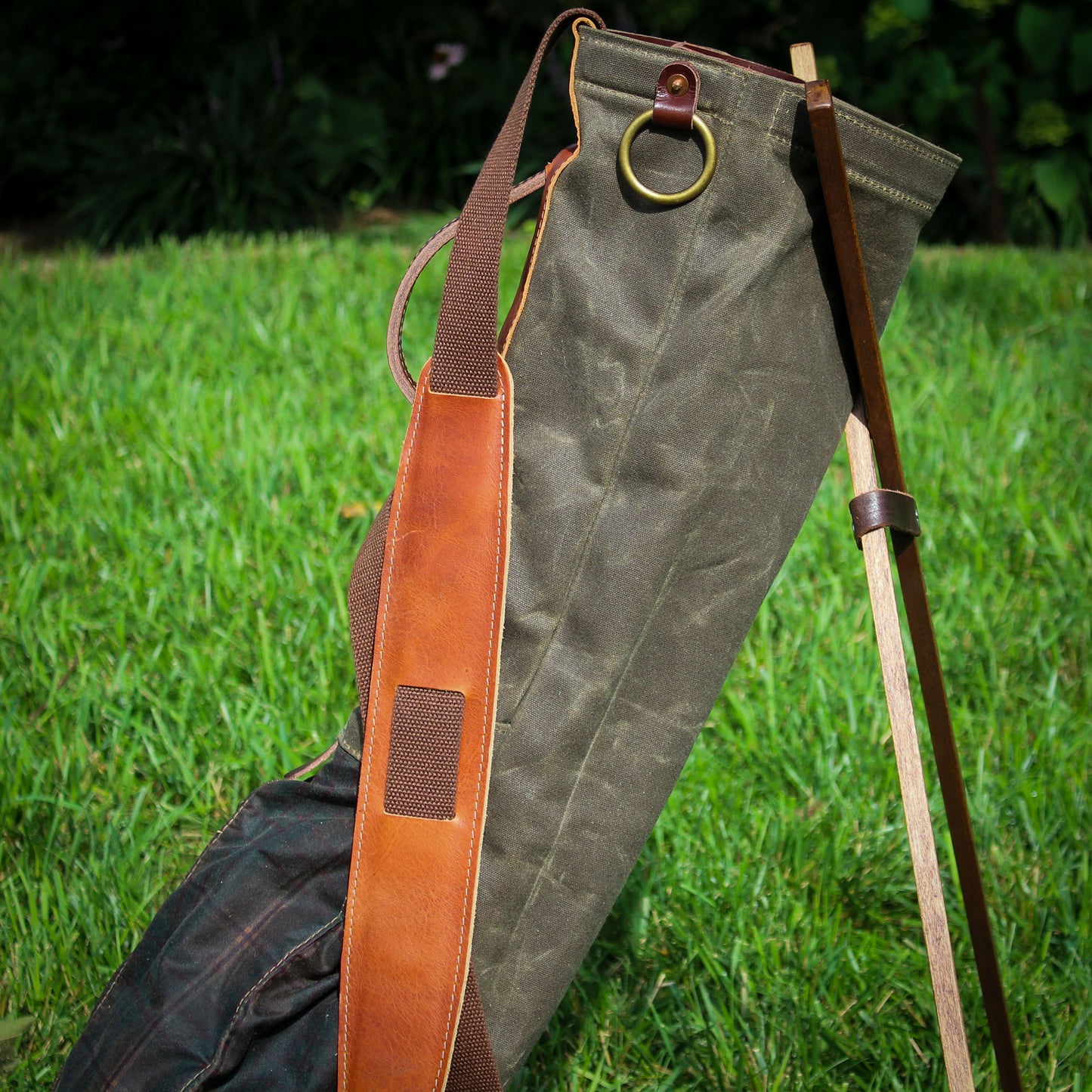 Field Tan Tartan Waxed Duck/Brown/Saddle Leather Trim Sunday Golf Bag