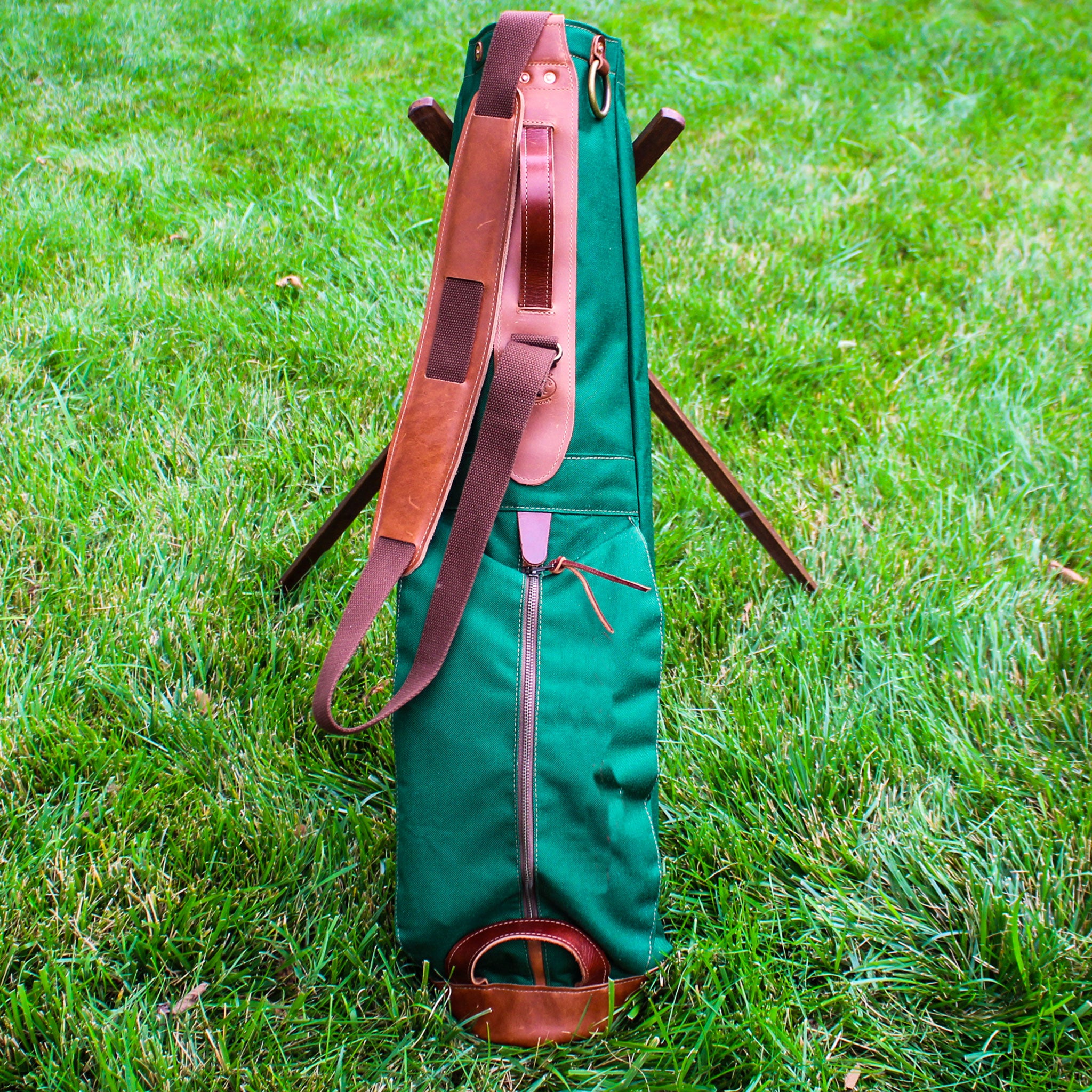 Forest Green Cordura/Brown/Saddle Heritage Leather Trim Sunday Golf Ba –  Steurer & Co.