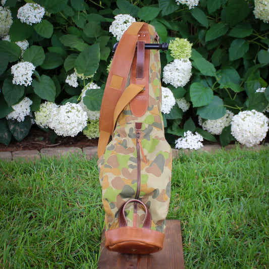 Frog Skin Camo Cordura/Dijon/Saddle Heritage Leather Trim Sunday Golf Bag