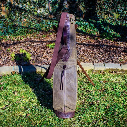 Field Tan Waxed Duck/Brown/Bison Leather Trim Sunday Golf Bag