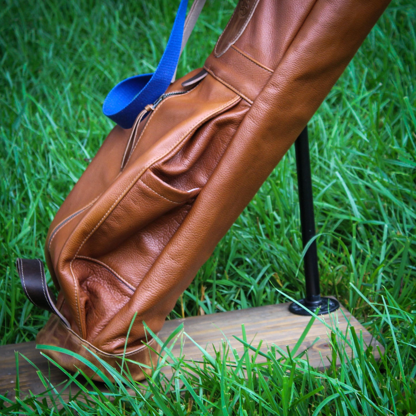 Natural Bison Garment Leather/Indigo/Saddle Heritage Leather Trim Sunday Golf Bag