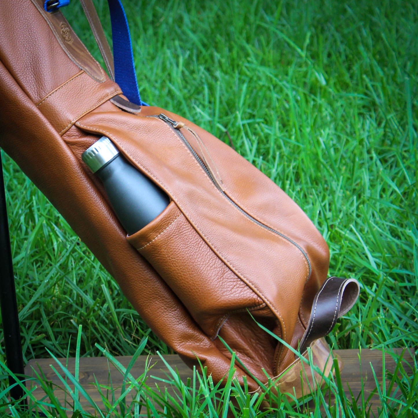 Natural Bison Garment Leather/Indigo/Saddle Heritage Leather Trim Sunday Golf Bag