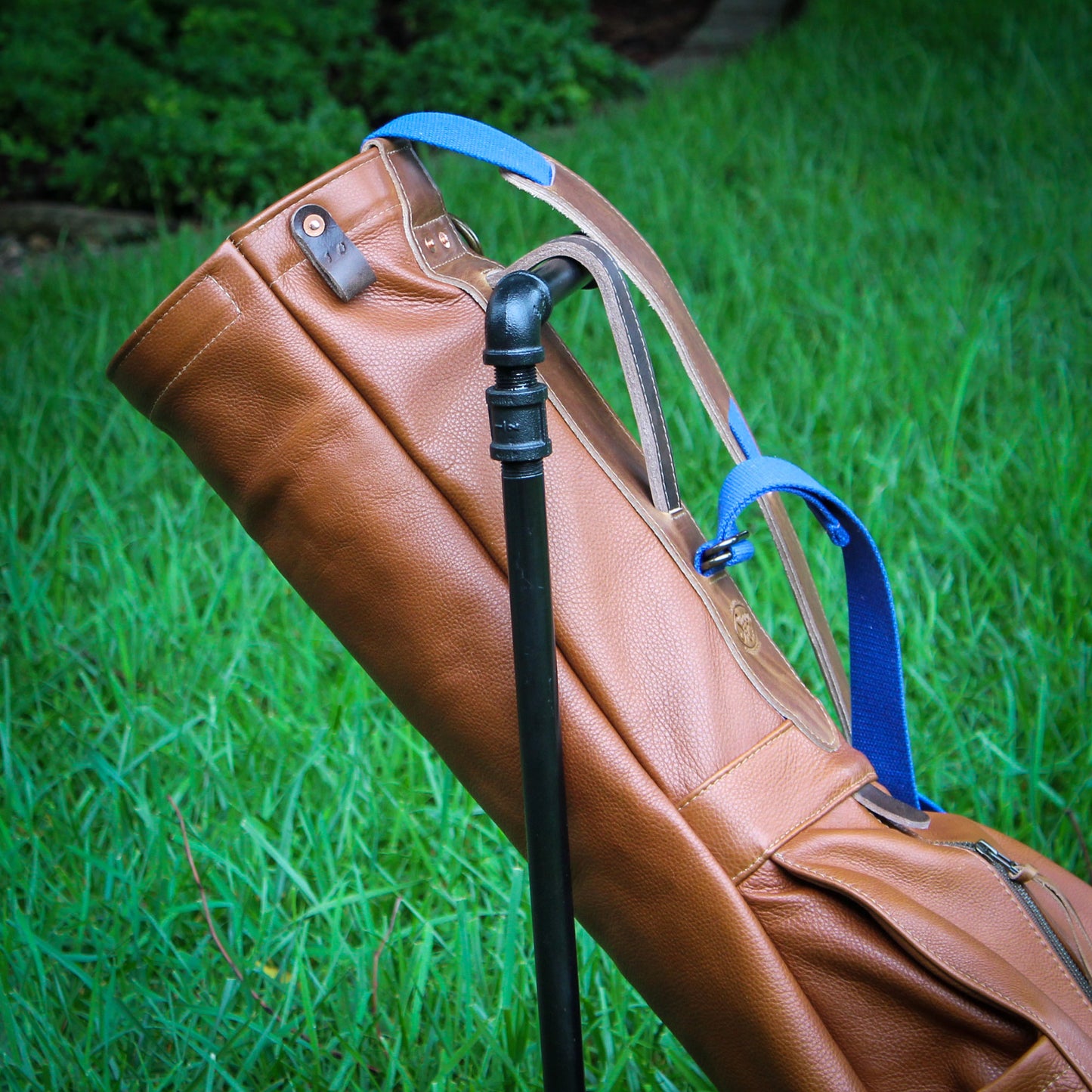 Natural Bison Garment Leather/Indigo/Saddle Heritage Leather Trim Sunday Golf Bag