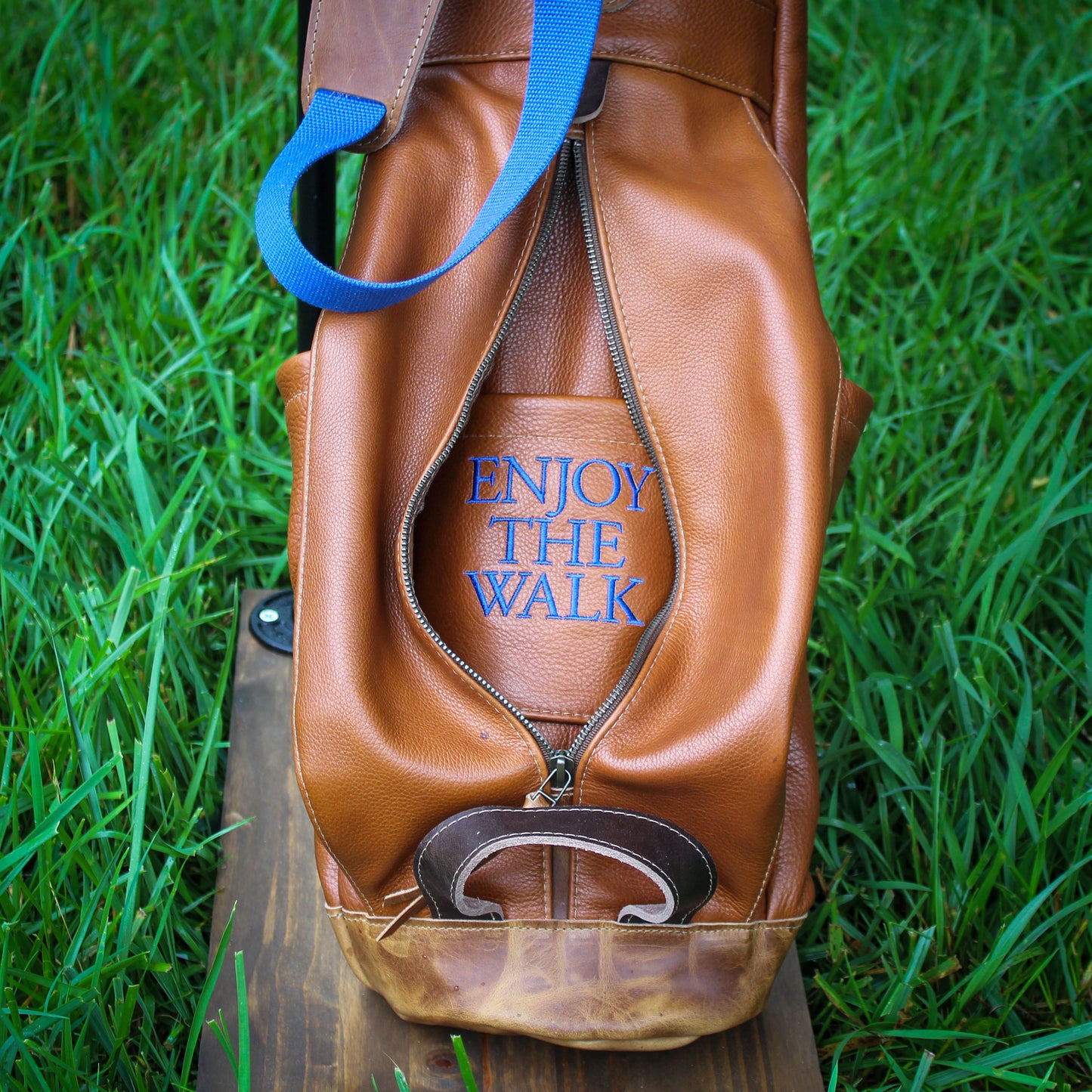 Natural Bison Garment Leather/Indigo/Saddle Heritage Leather Trim Sunday Golf Bag