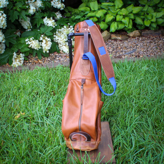 Natural Bison Garment Leather/Indigo/Saddle Heritage Leather Trim Sunday Golf Bag