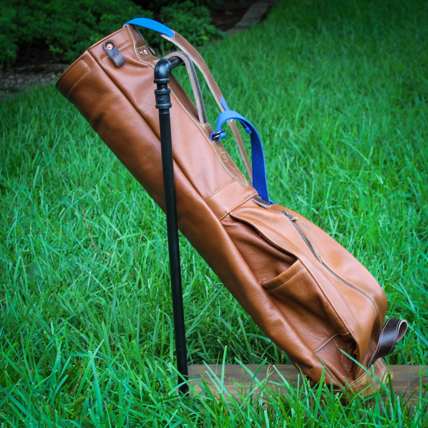 Natural Bison Garment Leather/Indigo/Saddle Heritage Leather Trim Sunday Golf Bag