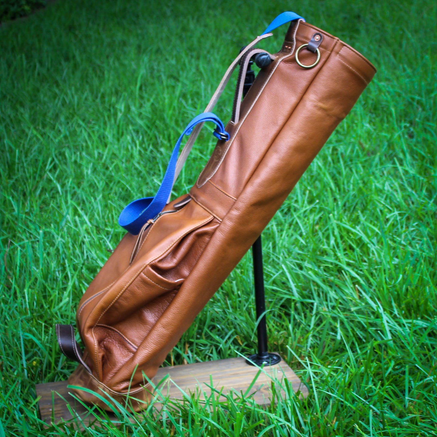 Natural Bison Garment Leather/Indigo/Saddle Heritage Leather Trim Sunday Golf Bag