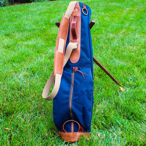 Navy Cordura/Tan/Saddle Heritage Leather Trim Sunday Golf Bag
