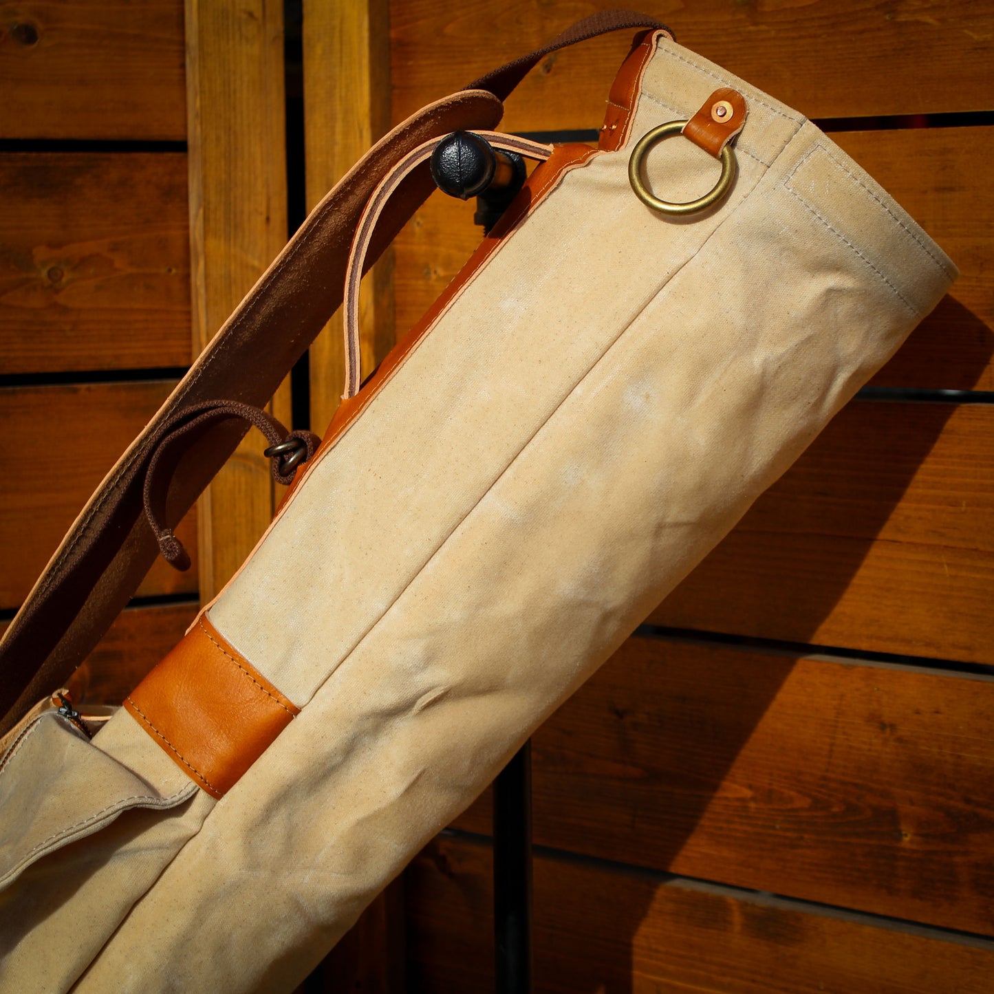 Natural Waxed Duck/Brown/Orange Leather Trim Sunday Golf Bag