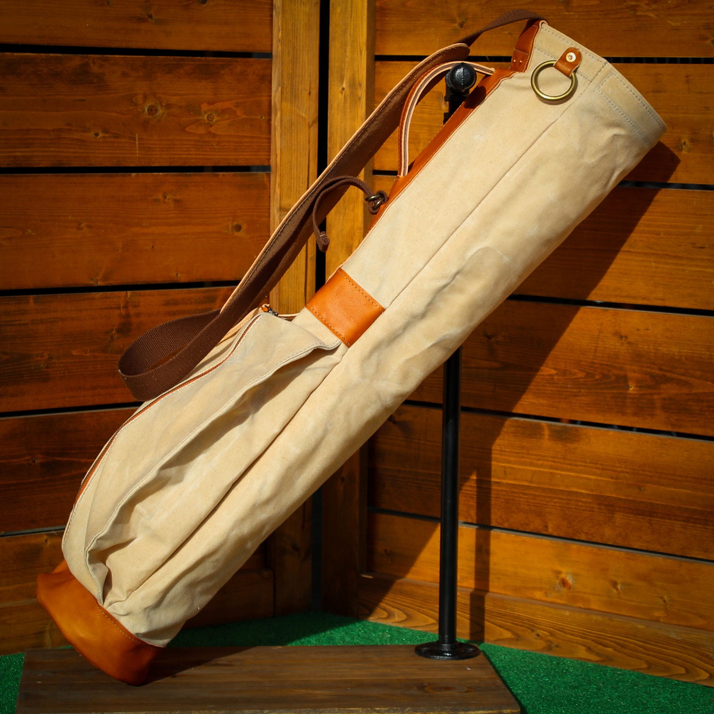 Natural Waxed Duck/Brown/Orange Leather Trim Sunday Golf Bag
