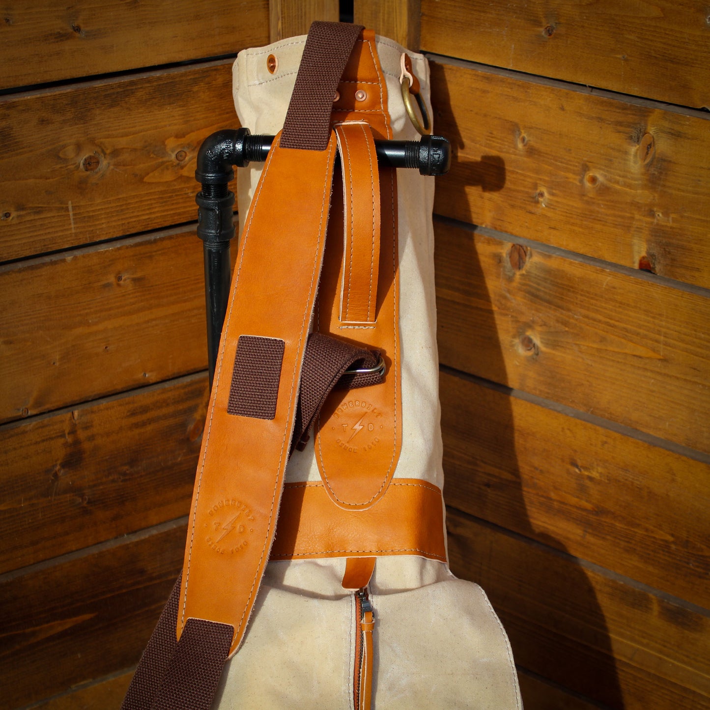 Natural Waxed Duck/Brown/Orange Leather Trim Sunday Golf Bag