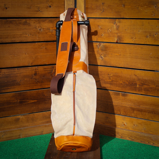 Natural Waxed Duck/Brown/Orange Leather Trim Sunday Golf Bag