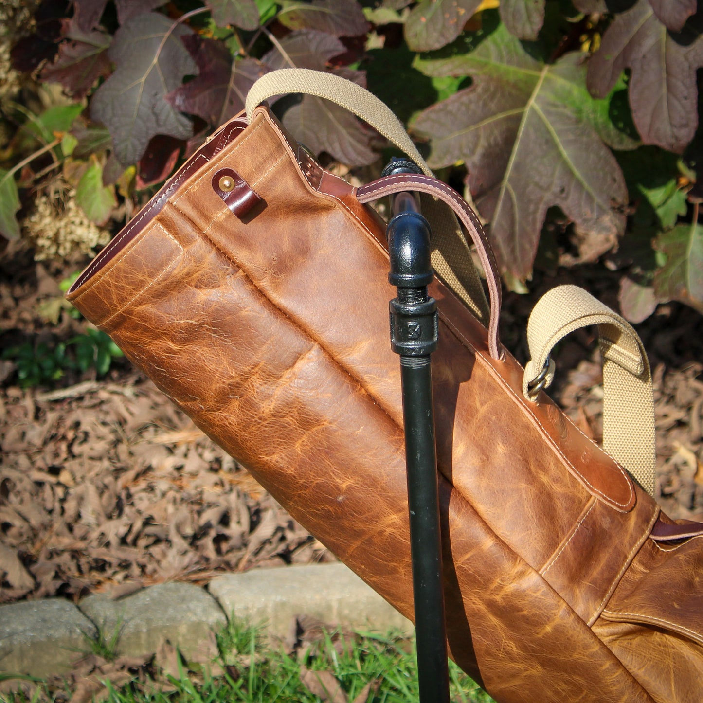 Vanilla Bean Bison Garment Leather/Tan/Saddle Heritage Leather Trim Sunday Golf Bag