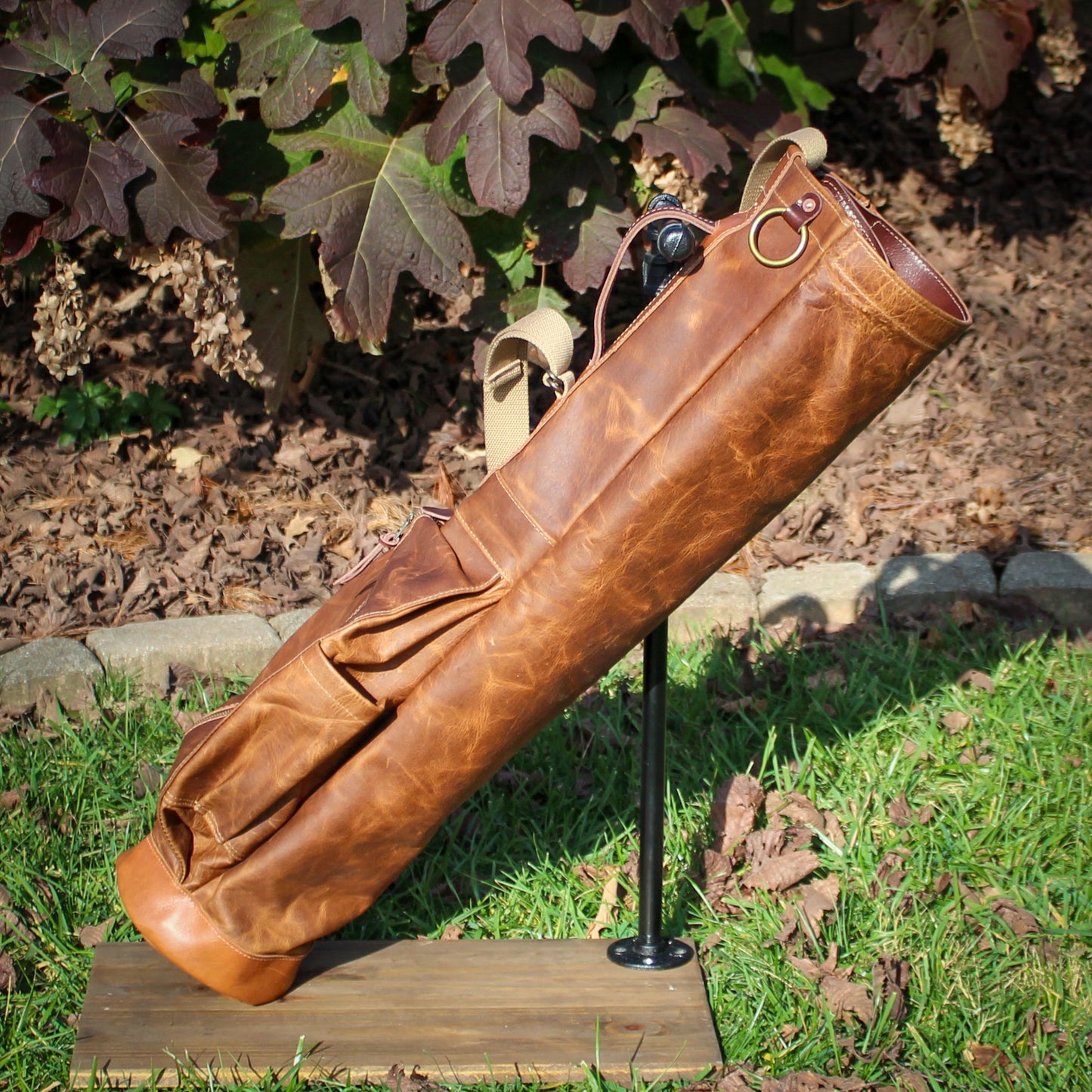 Vanilla Bean Bison Garment Leather/Tan/Saddle Heritage Leather Trim Sunday Golf Bag