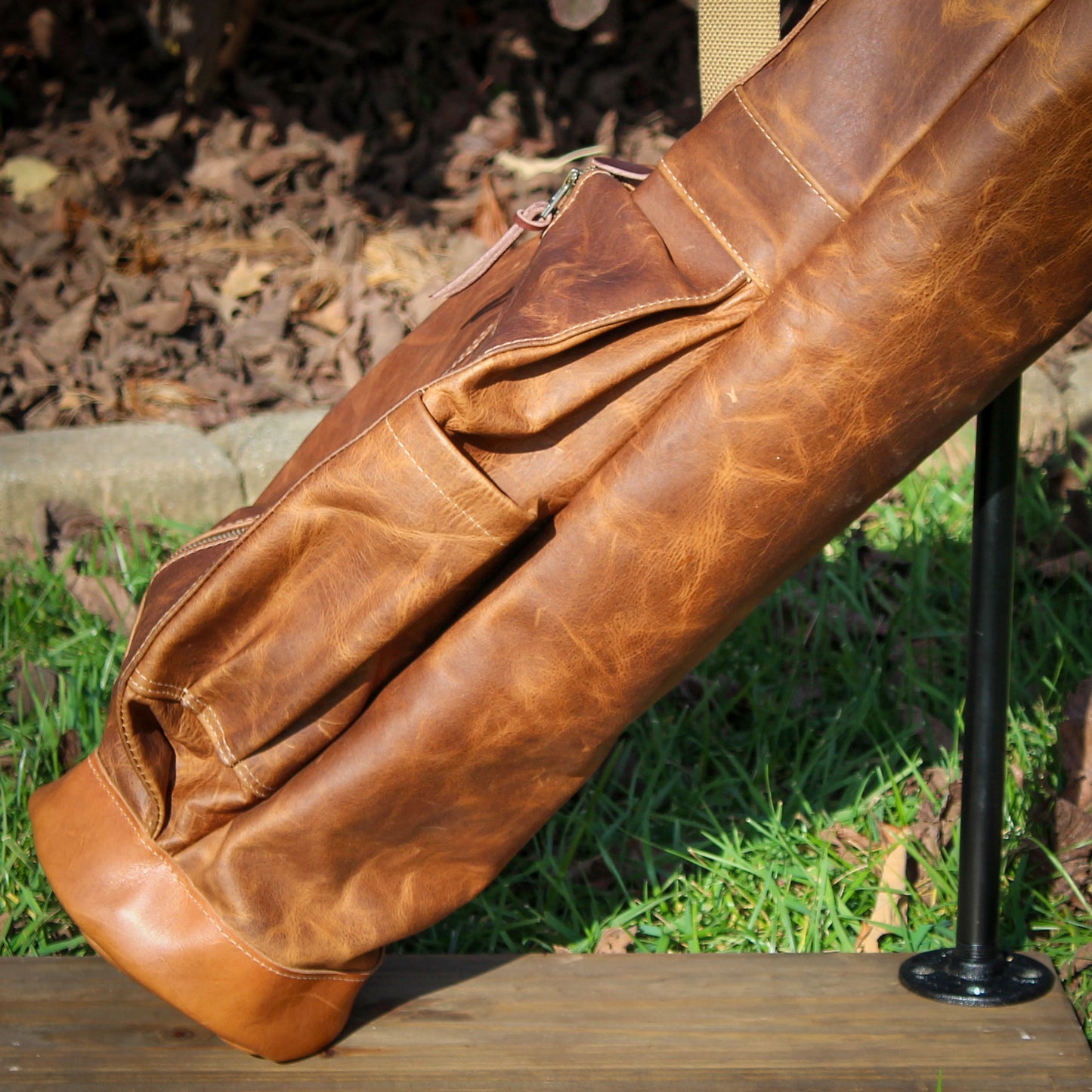 Vanilla Bean Bison Garment Leather/Tan/Saddle Heritage Leather Trim Sunday Golf Bag