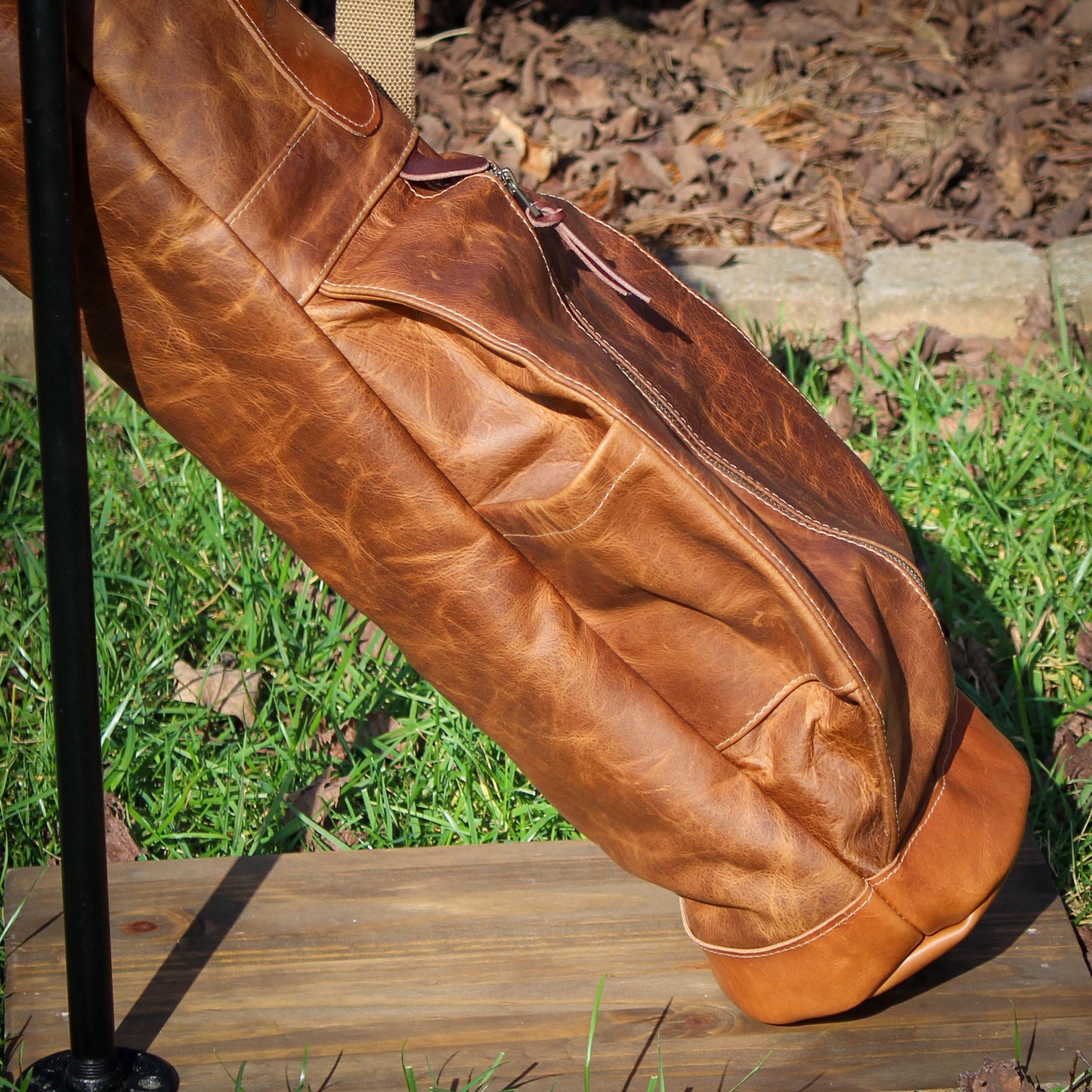 Vanilla Bean Bison Garment Leather/Tan/Saddle Heritage Leather Trim Sunday Golf Bag