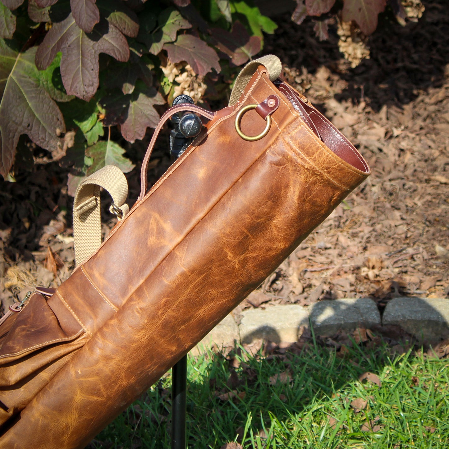 Vanilla Bean Bison Garment Leather/Tan/Saddle Heritage Leather Trim Sunday Golf Bag