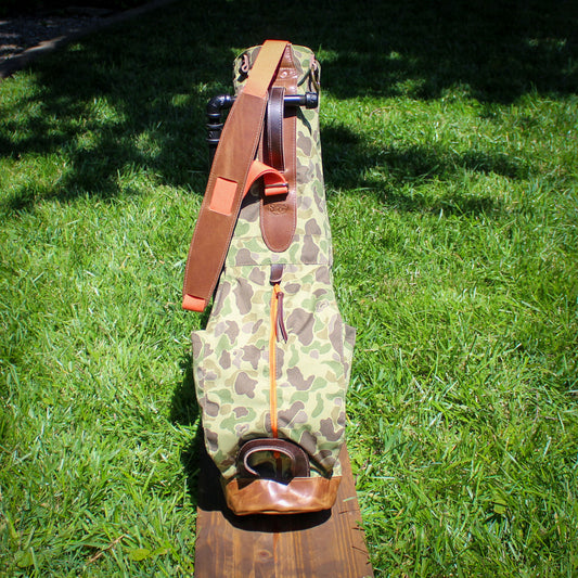 Wetland Camo Cordura/Orange/Saddle Heritage Leather Trim Sunday Golf Bag