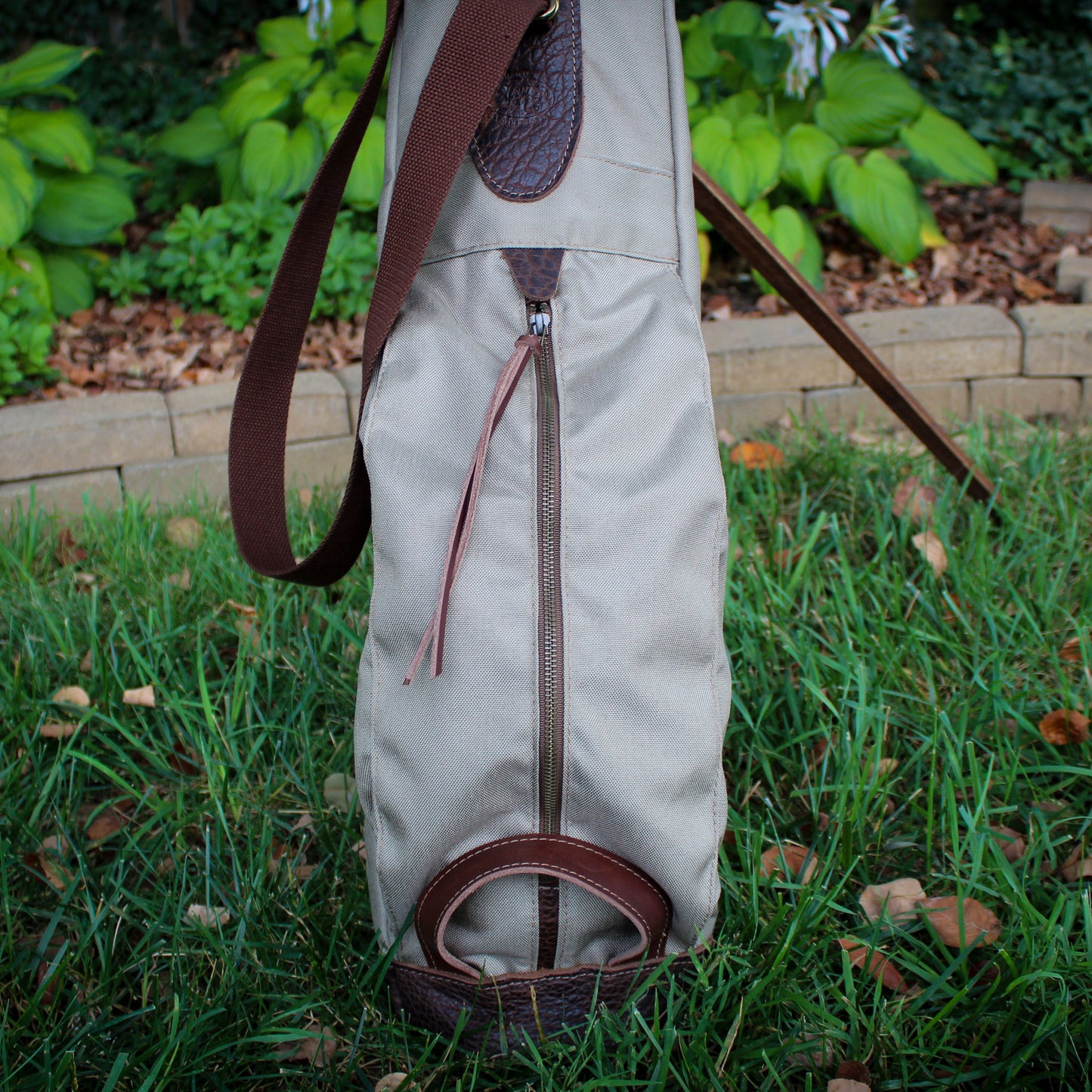 Flannel Cordura/Brown/Bison Leather Trim Sunday Golf Bag