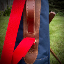 Load image into Gallery viewer, Navy Cordura/Red/English Tan Leather Trim Sunday Golf Bag